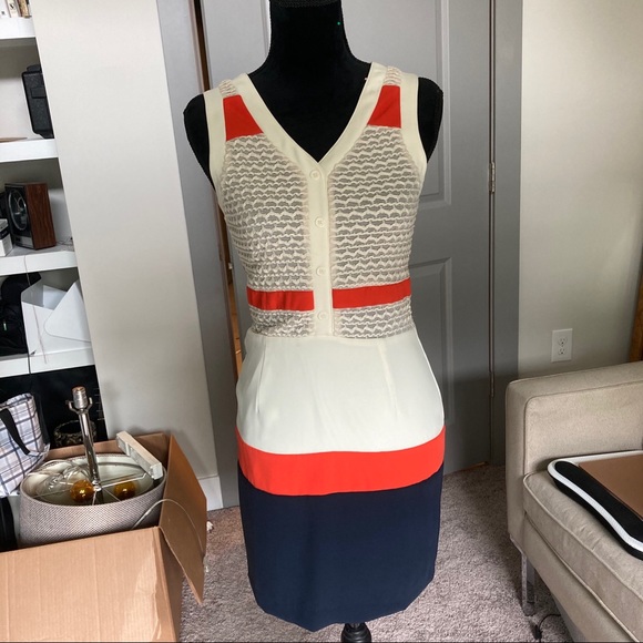 Gianni Bini Cream Orange Navy Tank Mini Dress - Picture 2 of 5